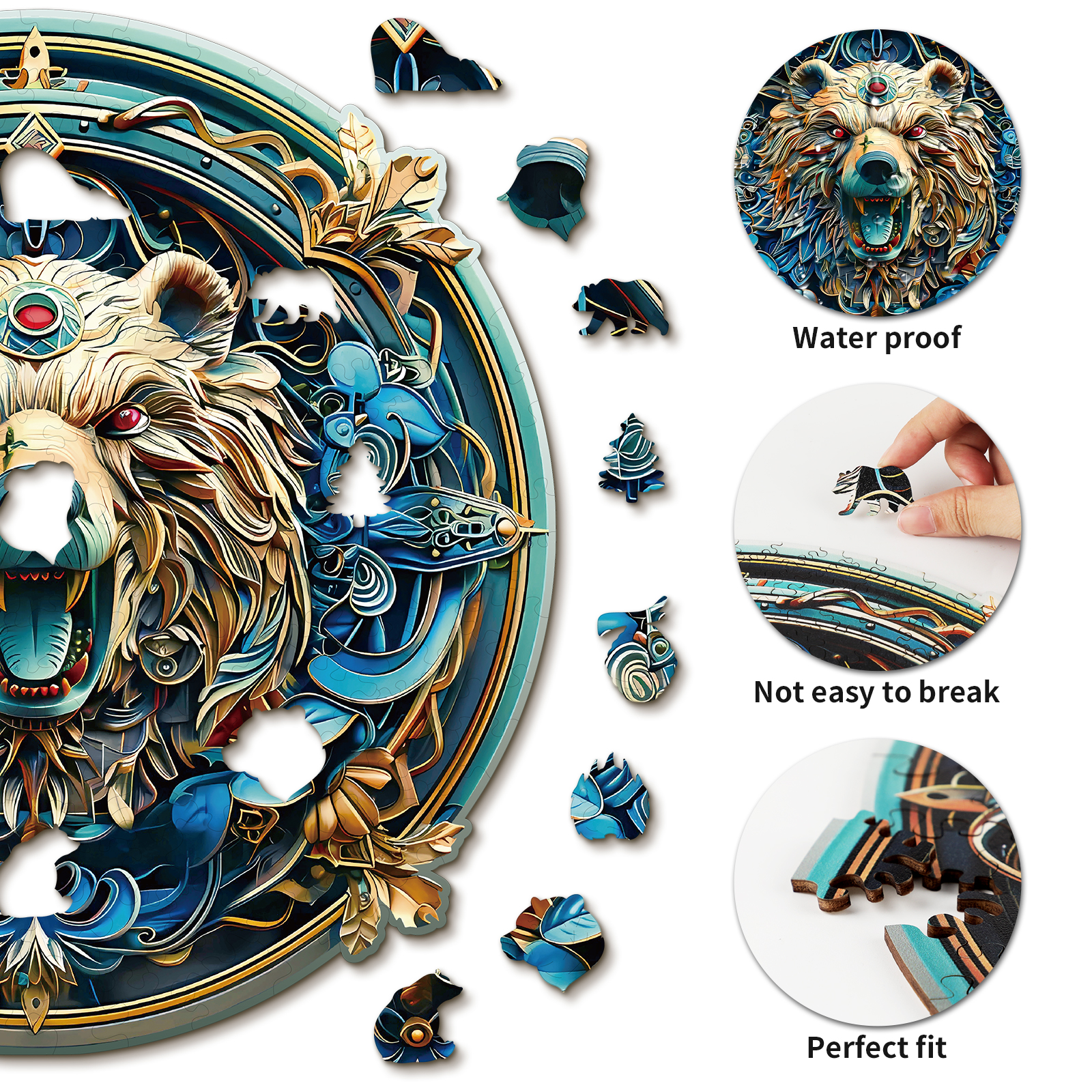 Wooden Jigsaw Puzzle – Angry Bear - Image 2