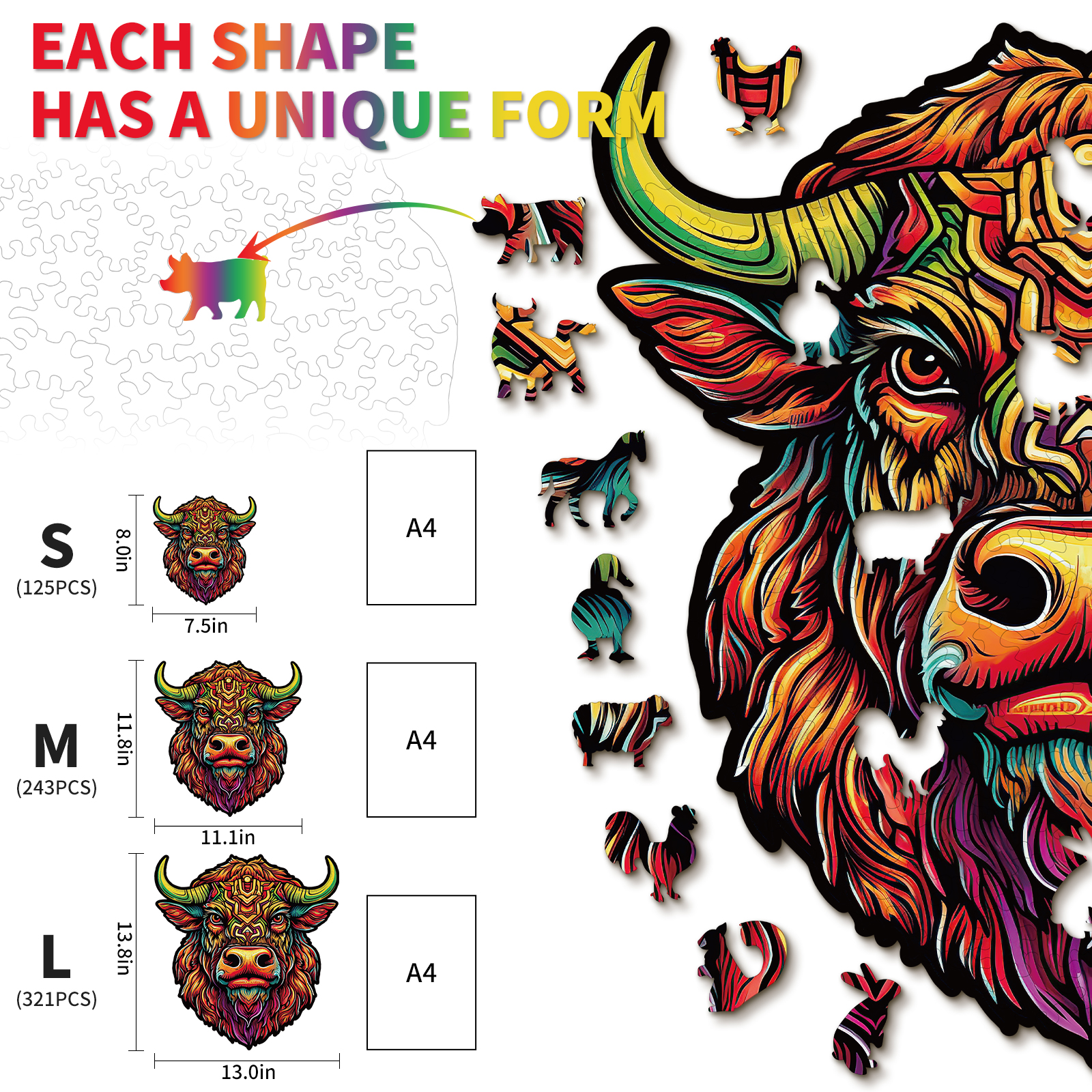 Wooden Jigsaw Puzzle – Angry Bull - Image 5