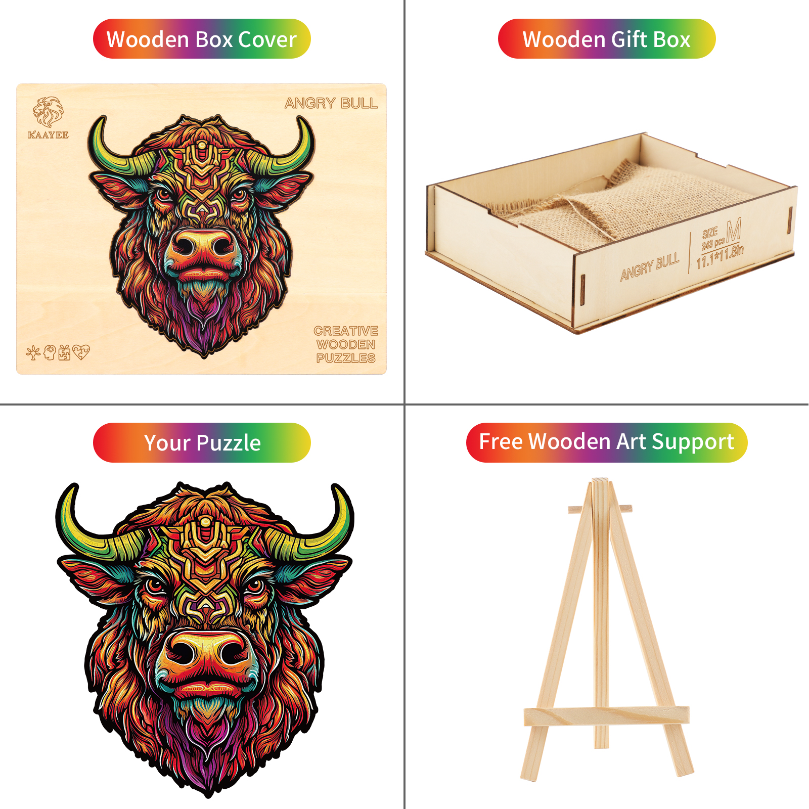 Wooden Jigsaw Puzzle – Angry Bull - Image 3