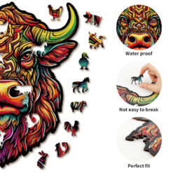 Alternative view of Wooden Jigsaw Puzzle – Angry Bull