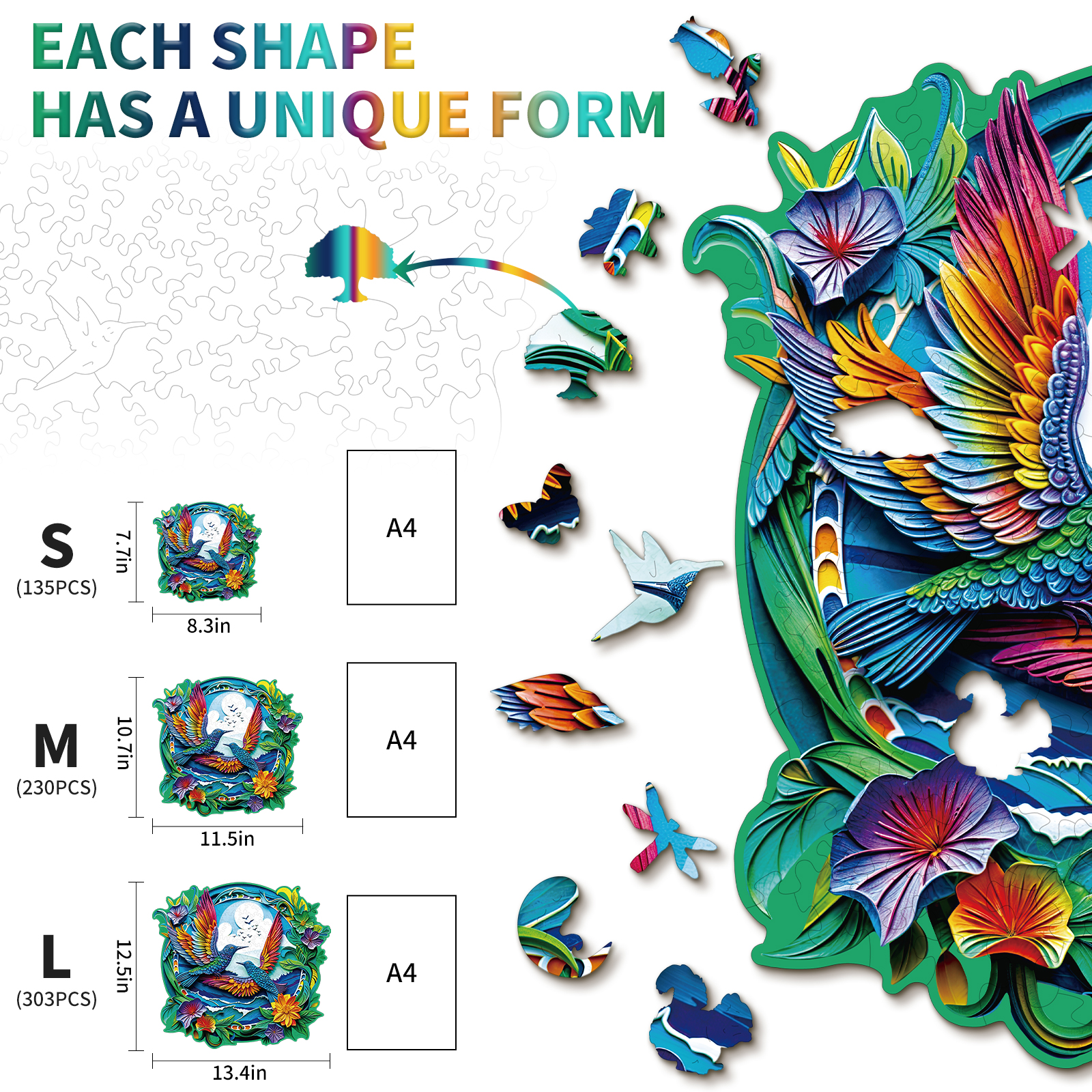 Wooden Jigsaw Puzzle – Beautiful hummingbird - Image 5