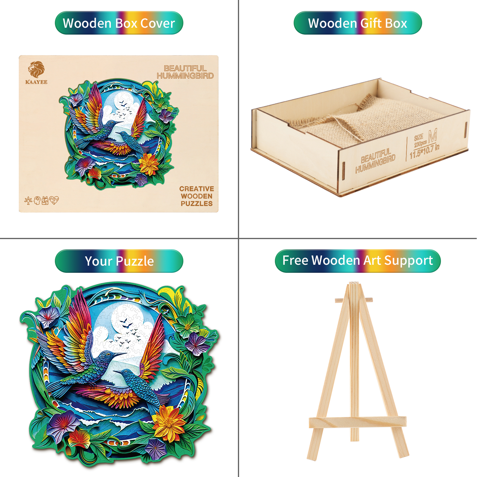 Wooden Jigsaw Puzzle – Beautiful hummingbird - Image 3