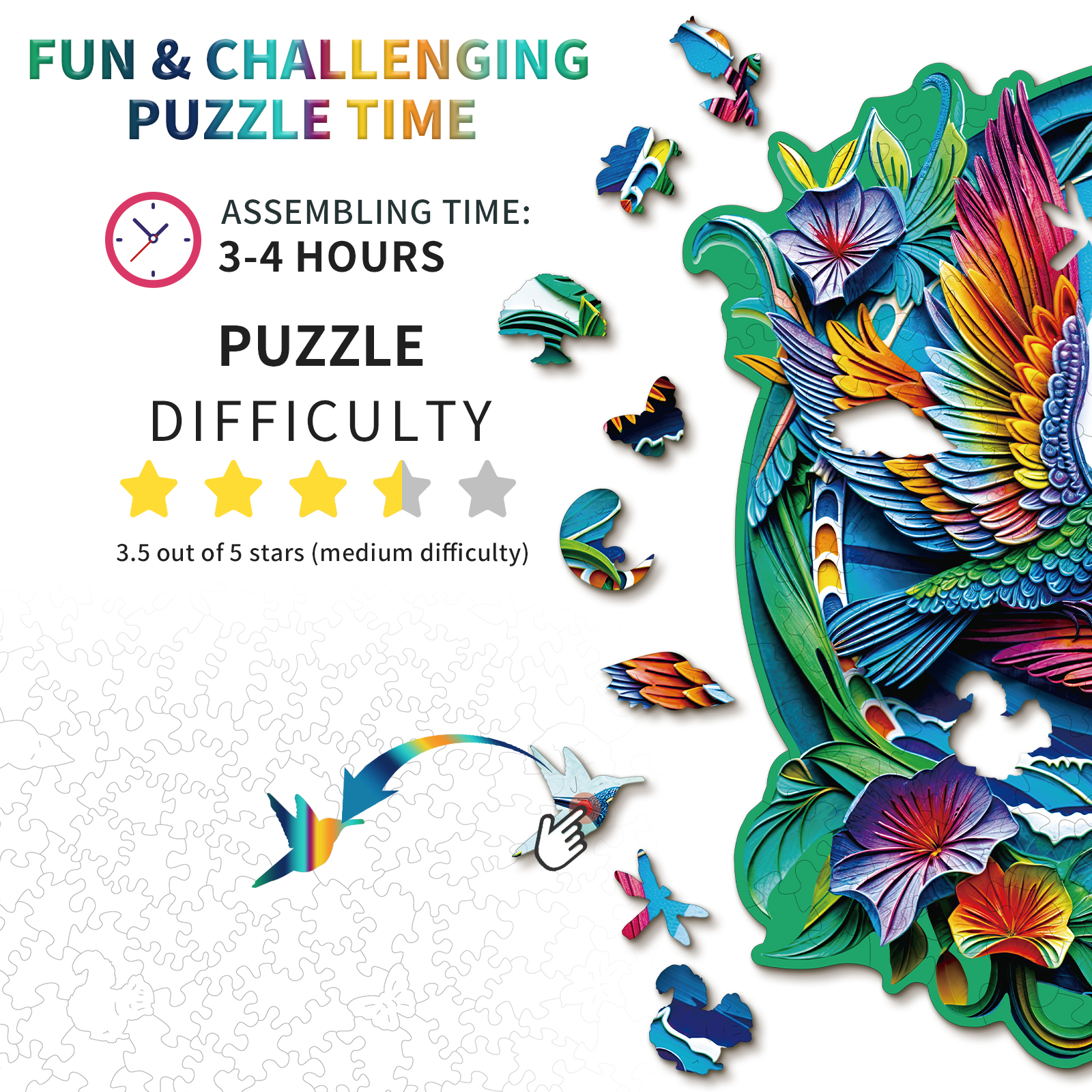 Wooden Jigsaw Puzzle – Beautiful hummingbird - Image 4