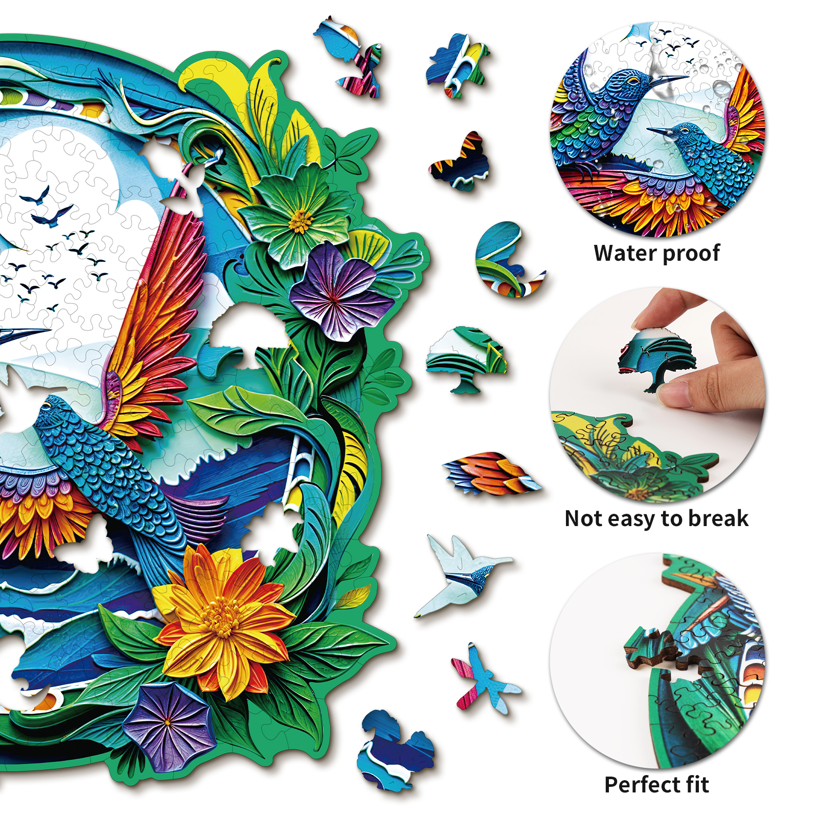 Wooden Jigsaw Puzzle – Beautiful hummingbird - Image 2