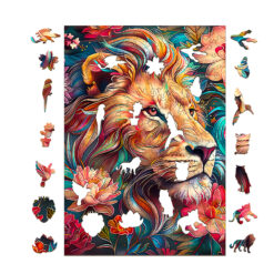 Alternative view of Wooden Jigsaw Puzzle – Blossom-Kissed Lion-2
