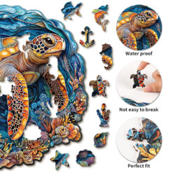 Alternative view of Wooden Jigsaw Puzzle – Brave Sea Turtle