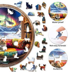 Alternative view of Wooden Jigsaw Puzzle –Cat and Bookstore
