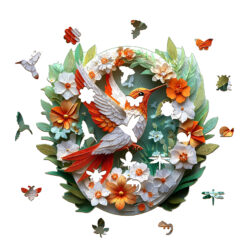 Alternative view of Wooden Jigsaw Puzzle – Colored paper carving hummingbird