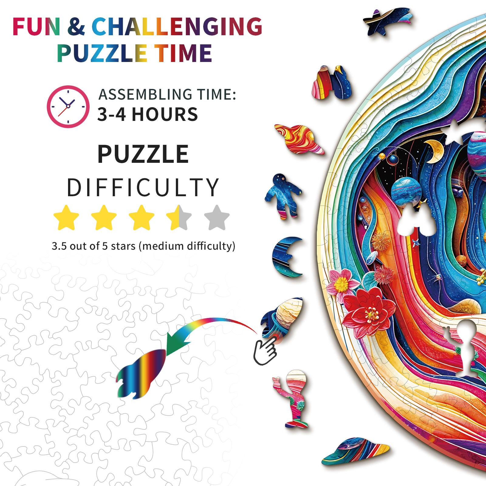 Wooden Jigsaw Puzzle – Colorful Universe - Image 4