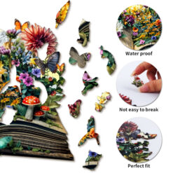Alternative view of Wooden Jigsaw Puzzle – Flowers on the Book