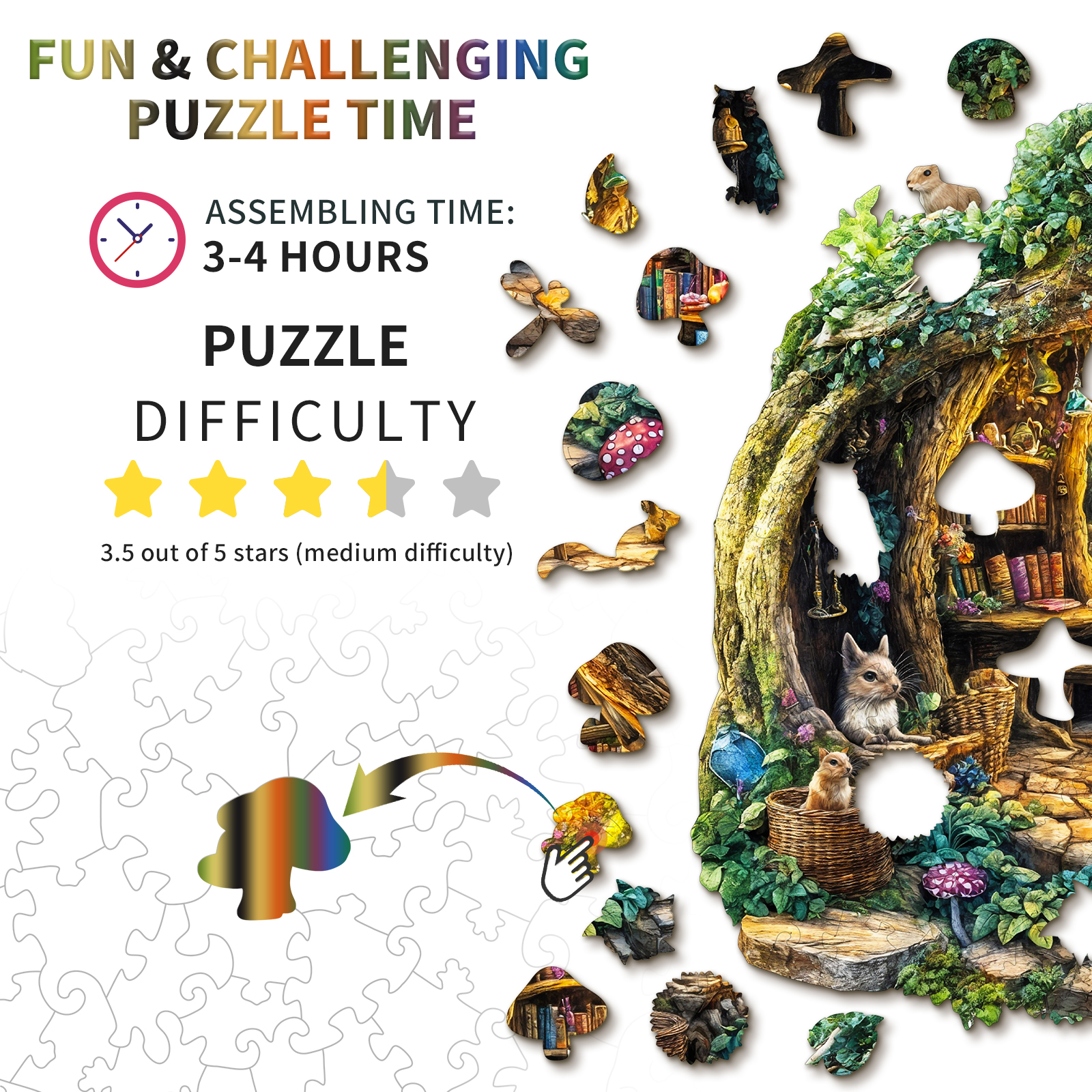 Wooden Jigsaw Puzzle –Forest Mushroom House - Image 4