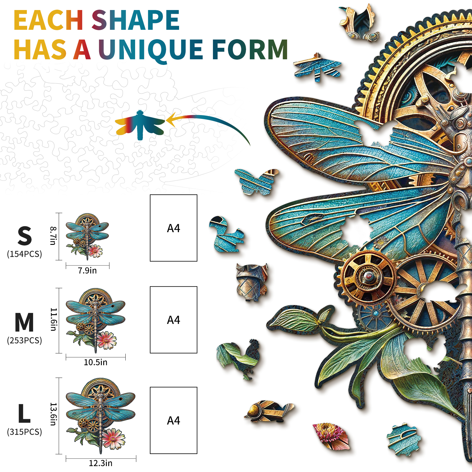 Wooden Jigsaw Puzzle – Retro Mechanical dragonfly - Image 4