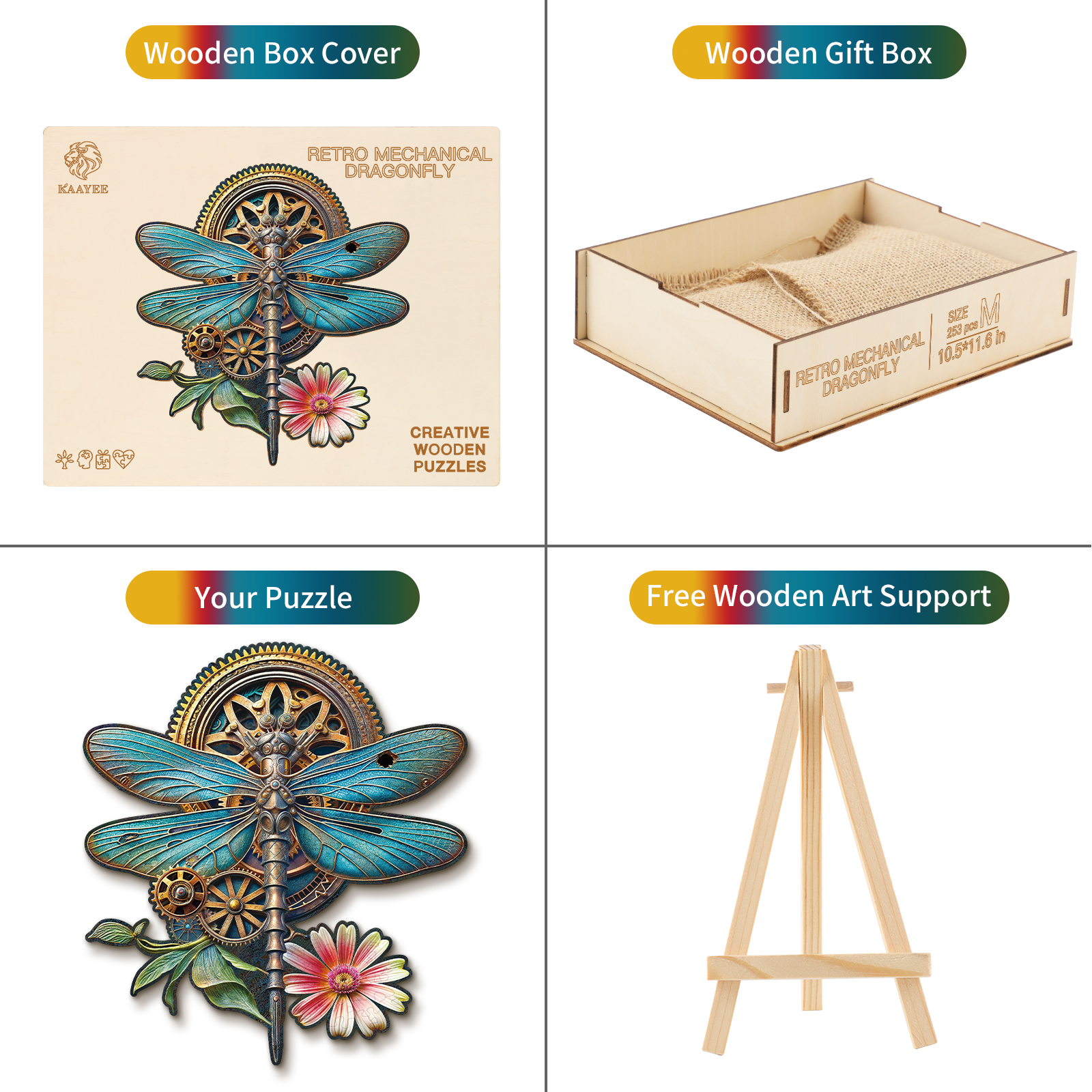 Wooden Jigsaw Puzzle – Retro Mechanical dragonfly - Image 3