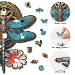 Alternative view of Wooden Jigsaw Puzzle – Retro Mechanical dragonfly