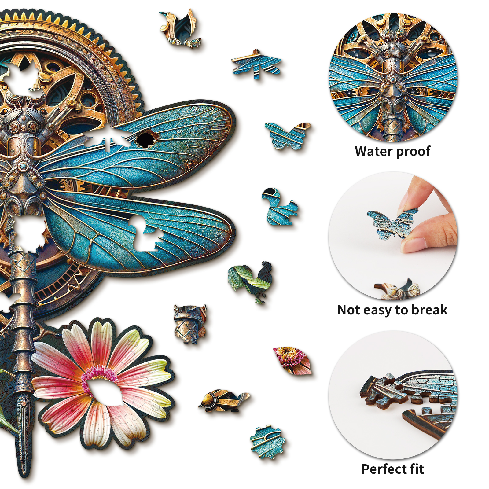 Wooden Jigsaw Puzzle – Retro Mechanical dragonfly - Image 2