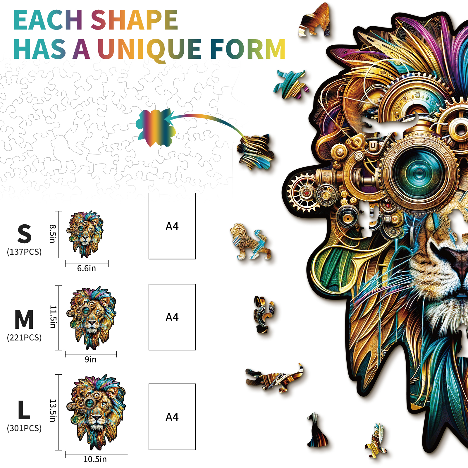 Wooden Jigsaw Puzzle –Retro Mechanical Lion - Image 5