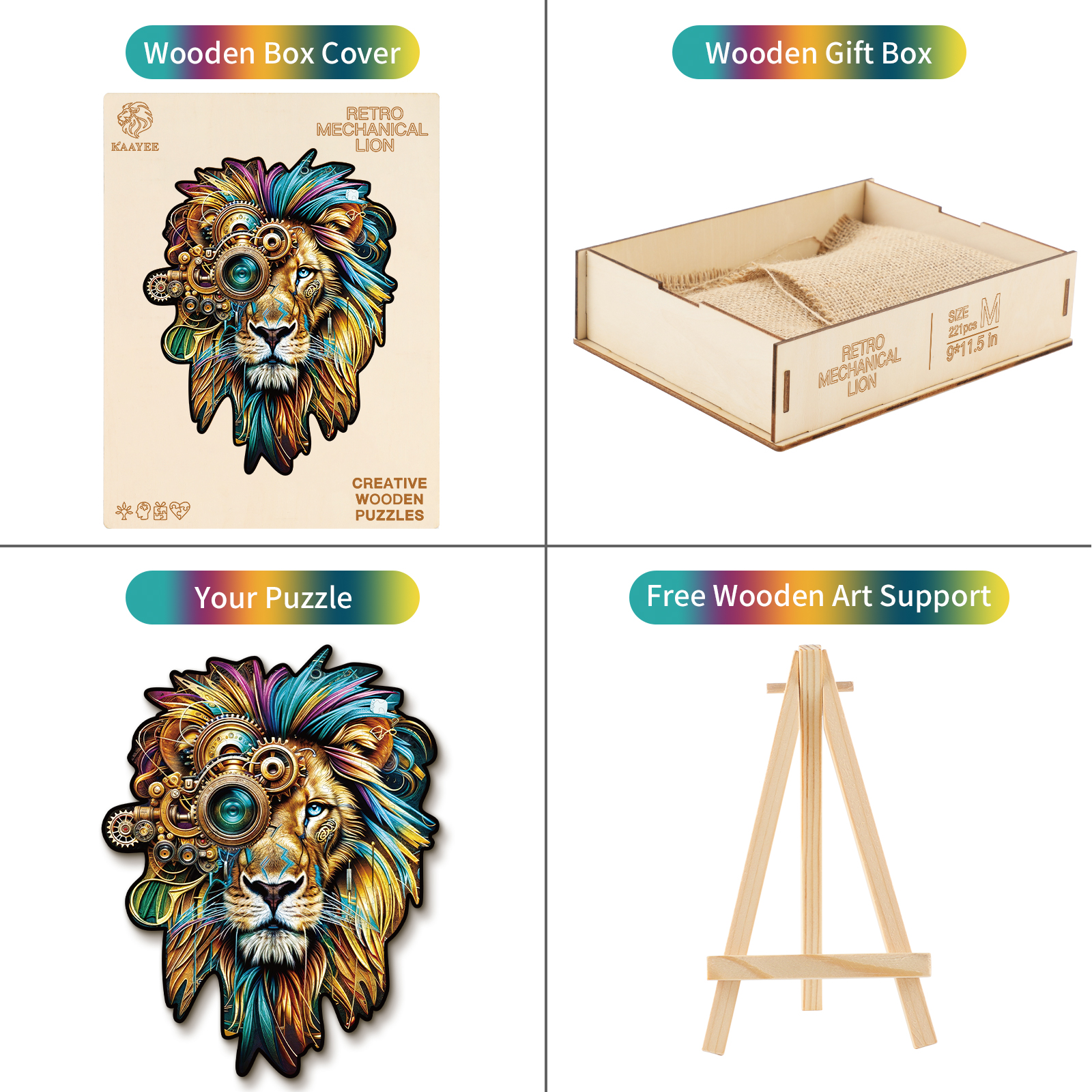 Wooden Jigsaw Puzzle –Retro Mechanical Lion - Image 3