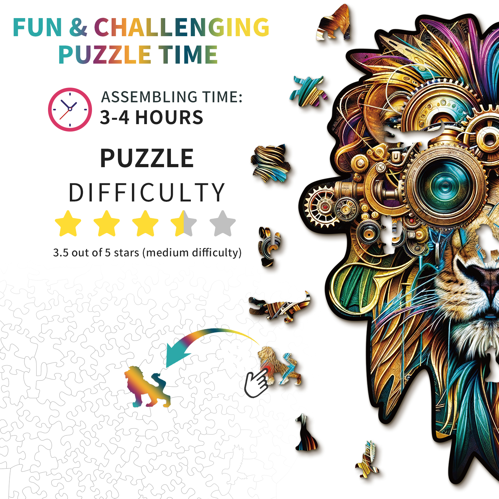 Wooden Jigsaw Puzzle –Retro Mechanical Lion - Image 4