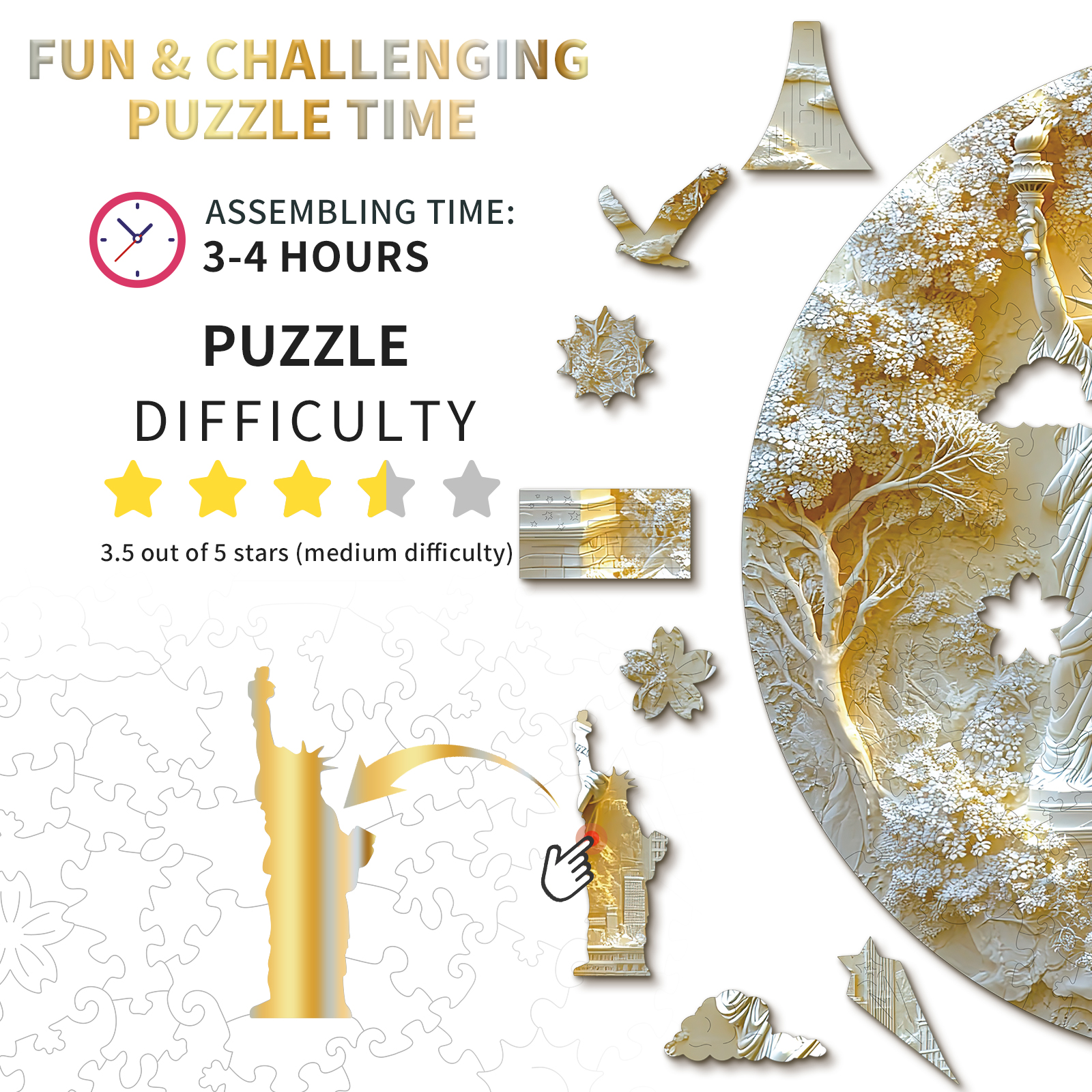 Wooden Jigsaw Puzzle – Statue of Liberty - Image 4