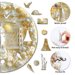 Alternative view of Wooden Jigsaw Puzzle – Statue of Liberty and Flag