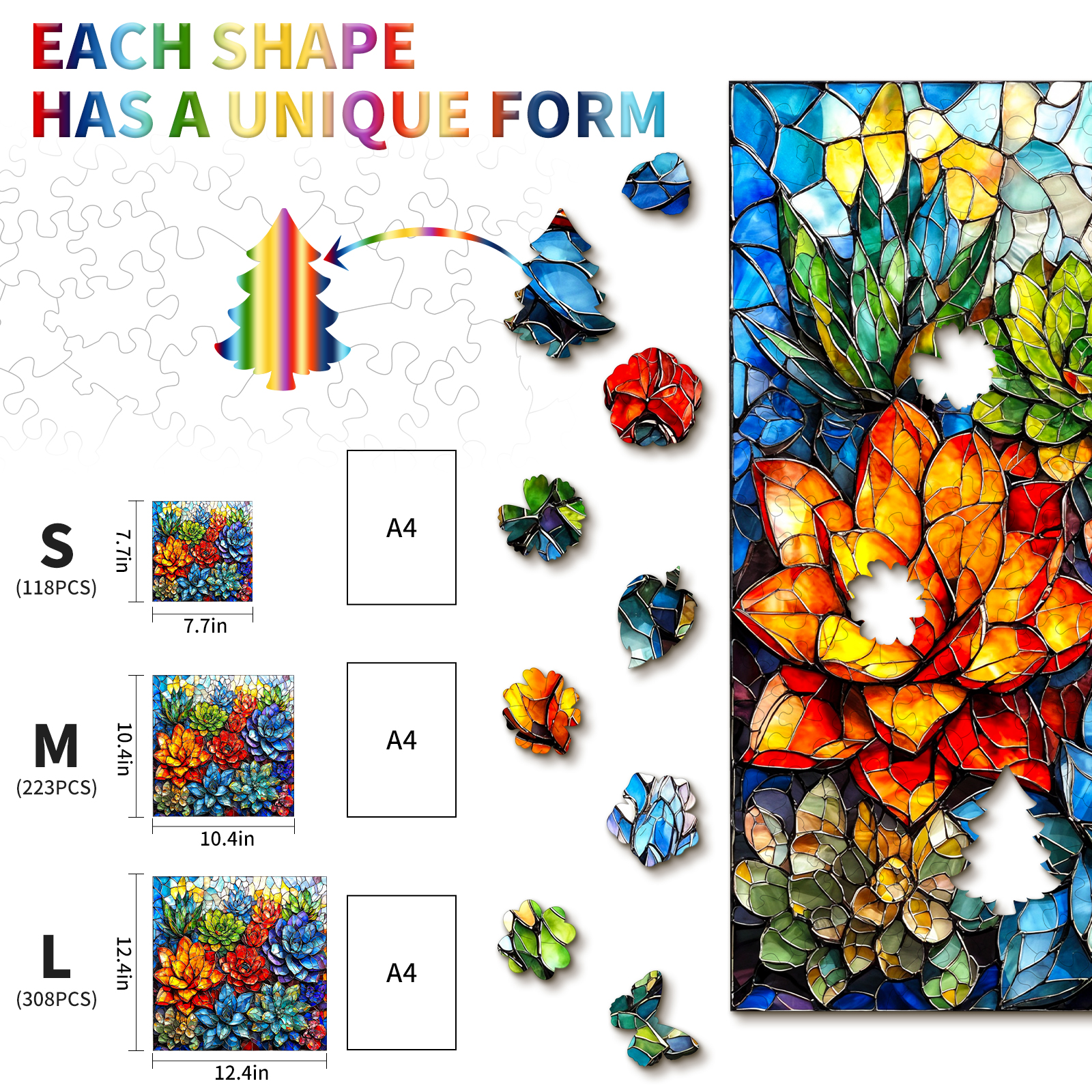 Wooden Jigsaw Puzzle – succulents - Image 5