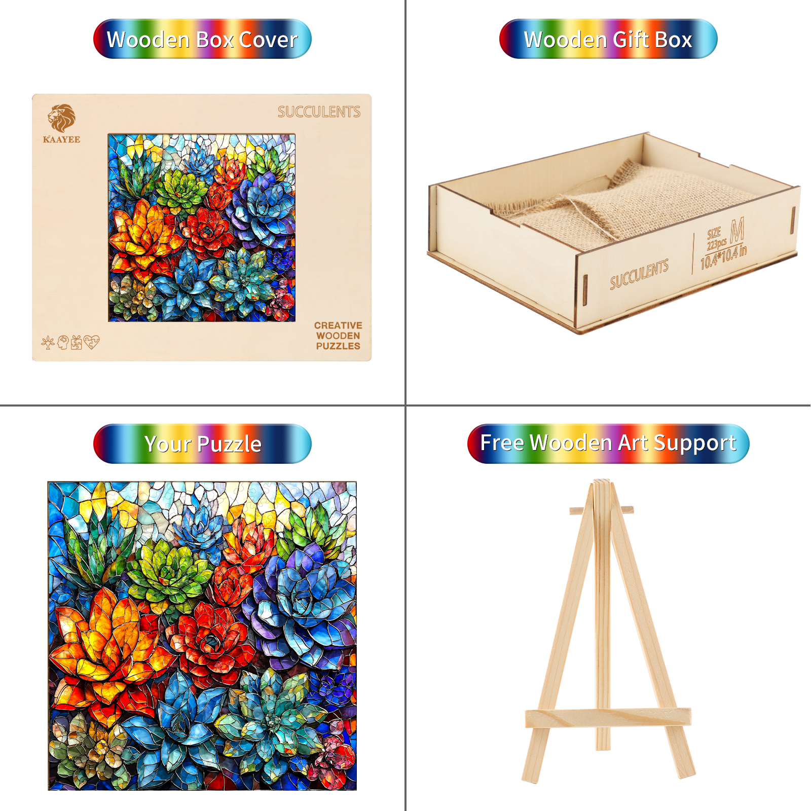 Wooden Jigsaw Puzzle – succulents - Image 3