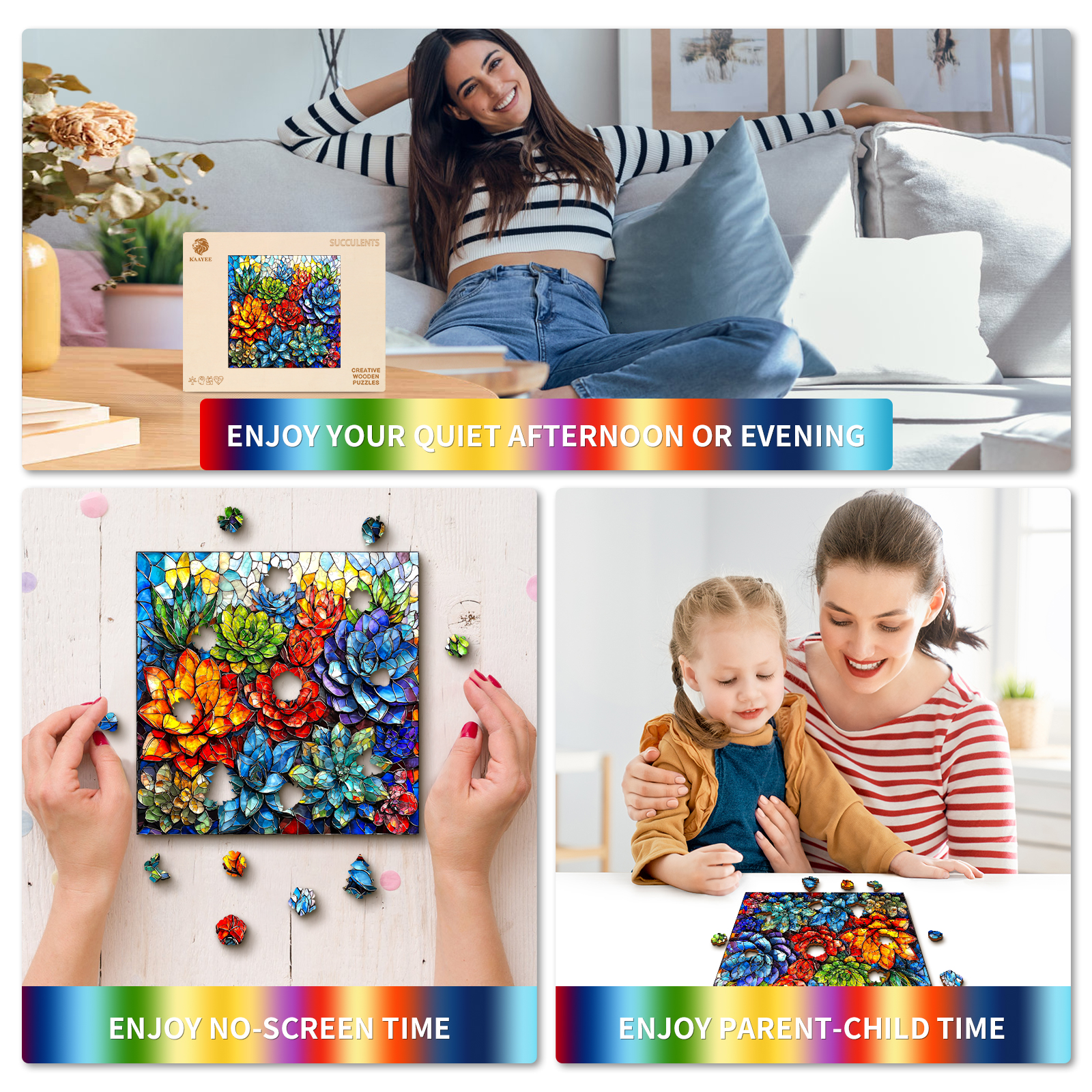 Wooden Jigsaw Puzzle – succulents - Image 7