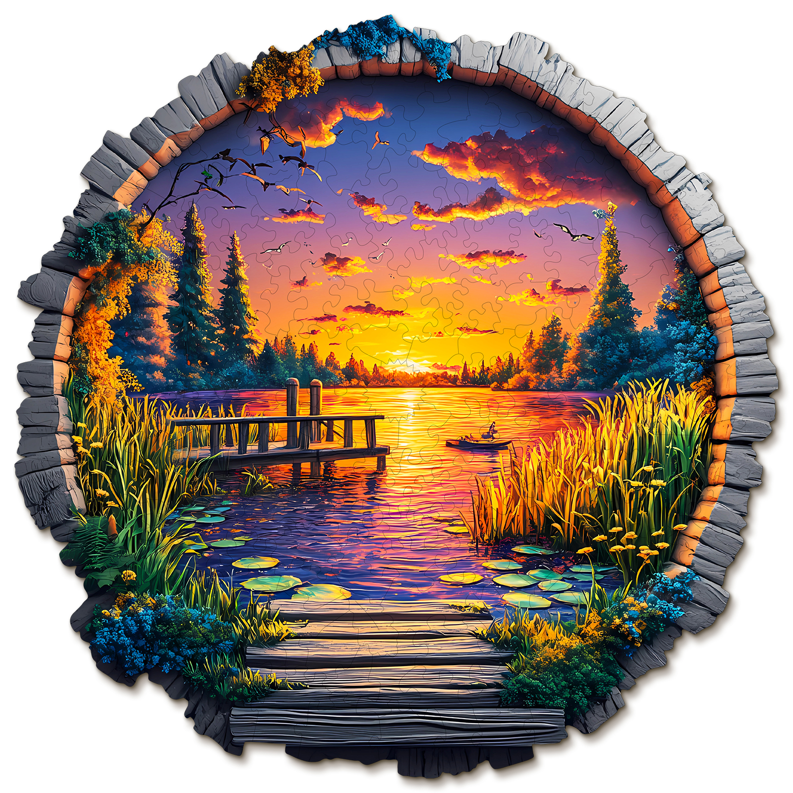 Wooden Jigsaw Puzzle – Sunset by the Lake