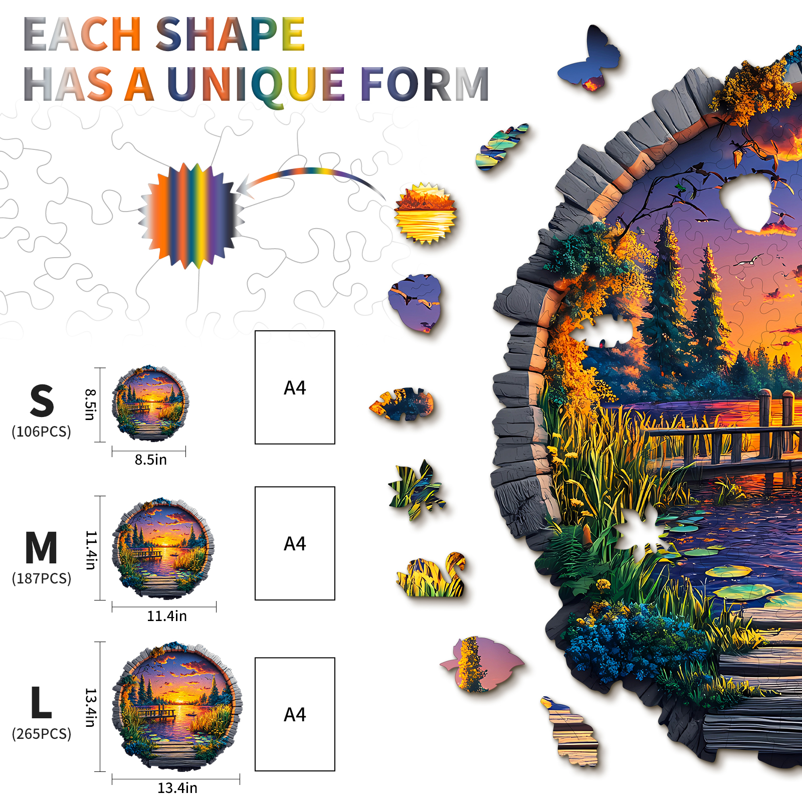 Wooden Jigsaw Puzzle – Sunset by the Lake - Image 5