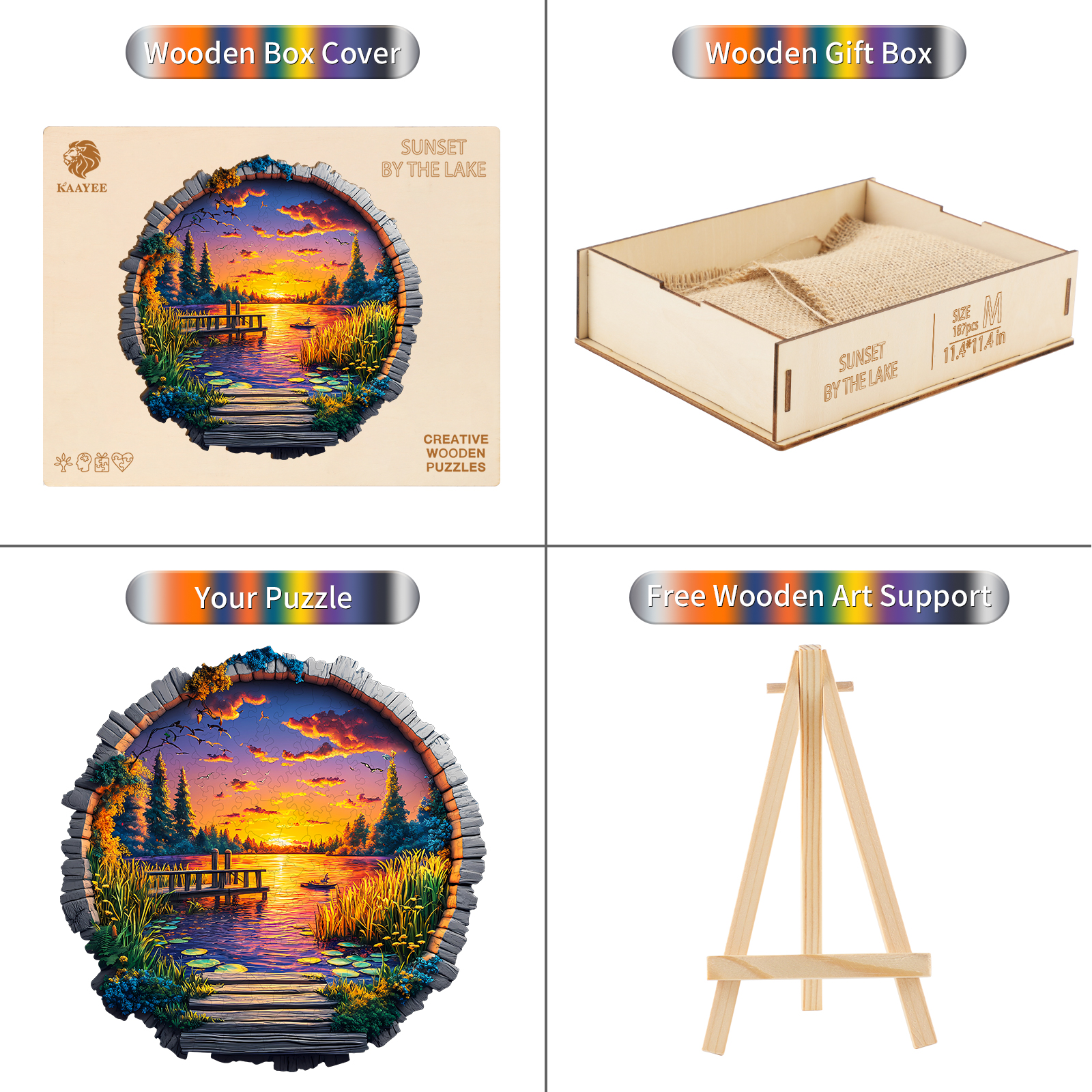 Wooden Jigsaw Puzzle – Sunset by the Lake - Image 3