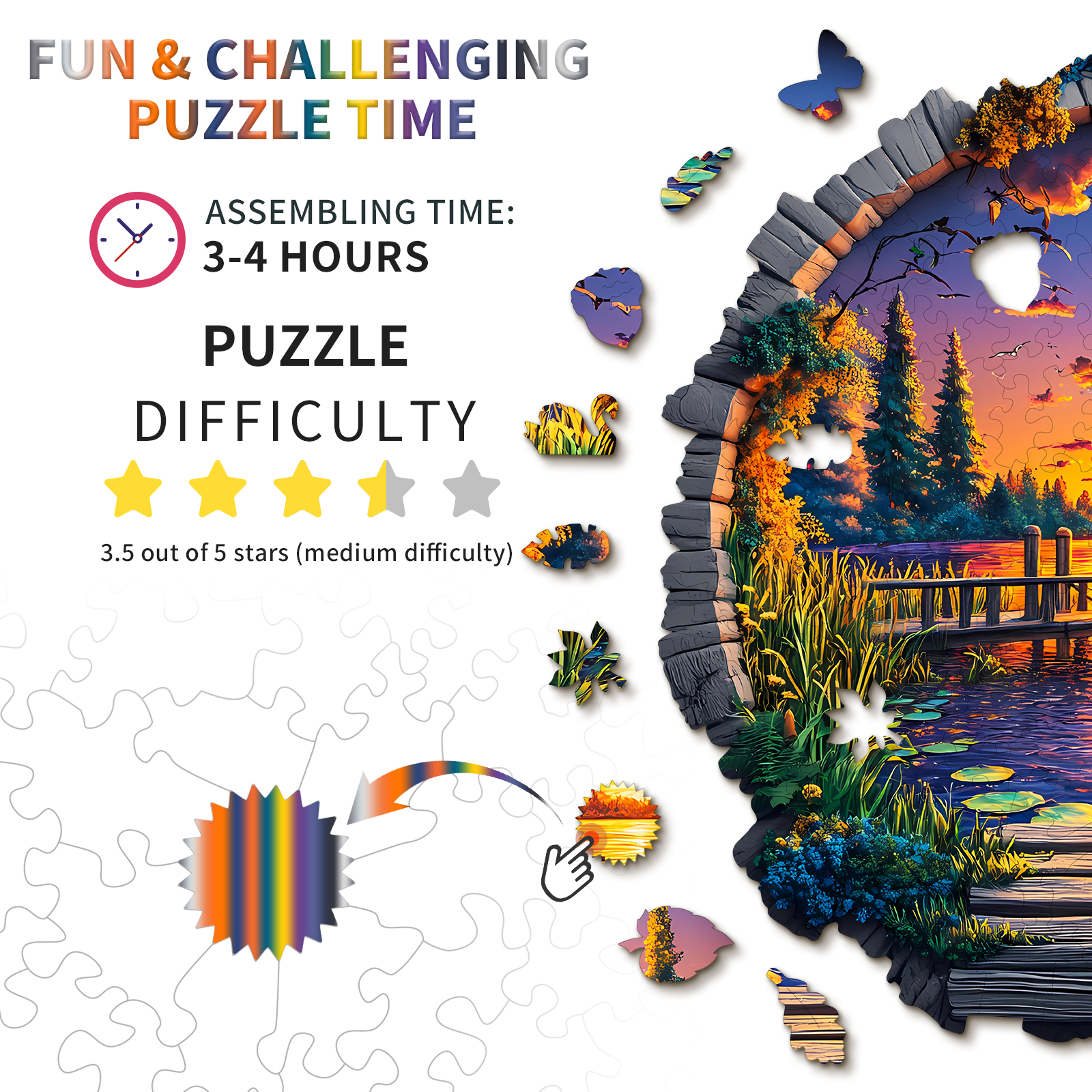 Wooden Jigsaw Puzzle – Sunset by the Lake - Image 4