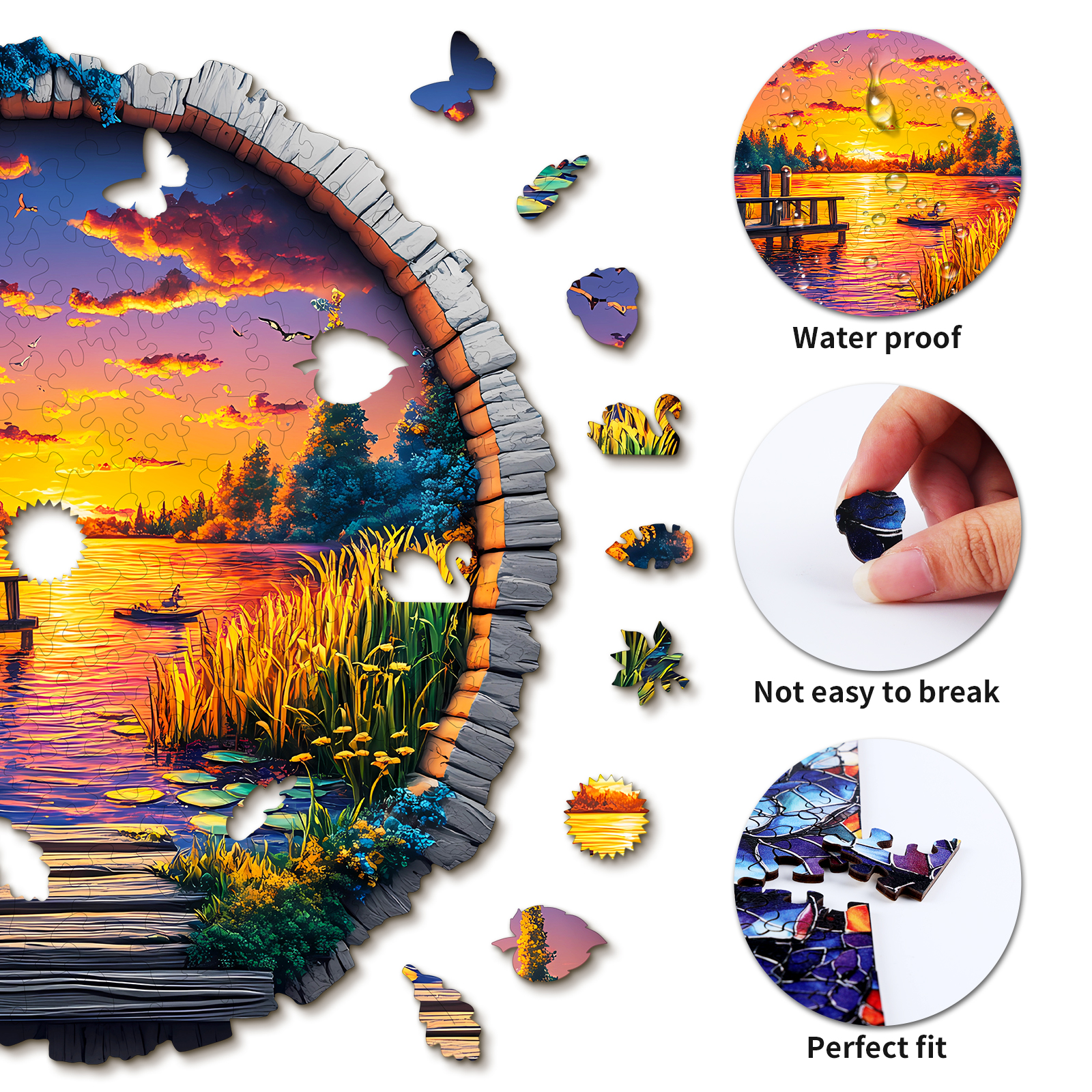 Wooden Jigsaw Puzzle – Sunset by the Lake - Image 2