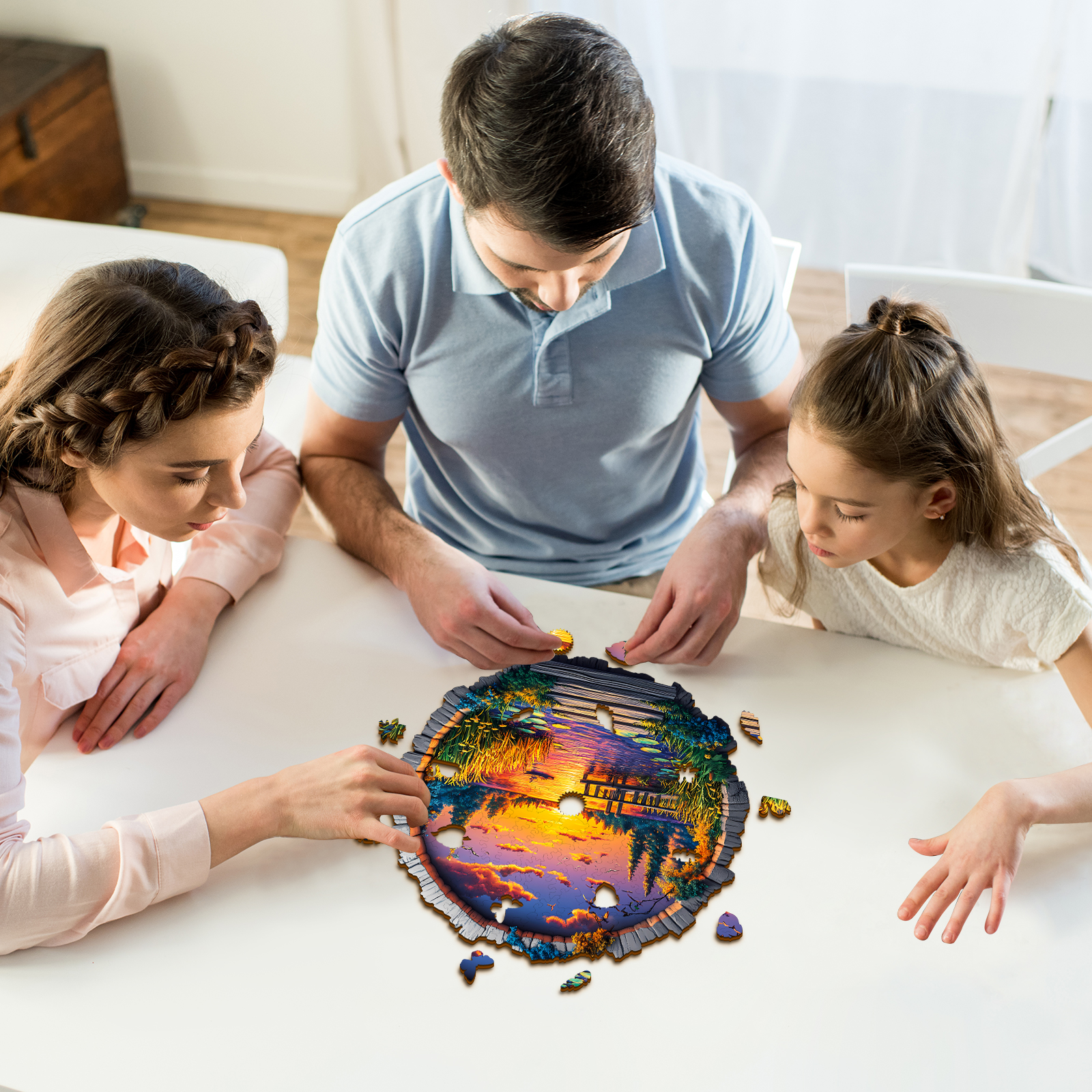 Wooden Jigsaw Puzzle – Sunset by the Lake - Image 6