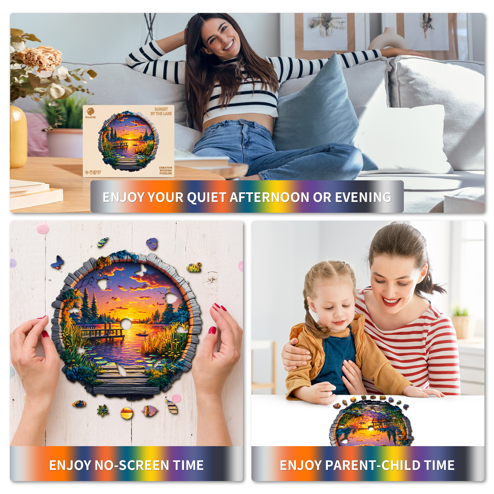 Wooden Jigsaw Puzzle – Sunset by the Lake - Image 7