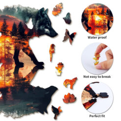 Alternative view of Wooden Jigsaw Puzzle – Sunset Wolf