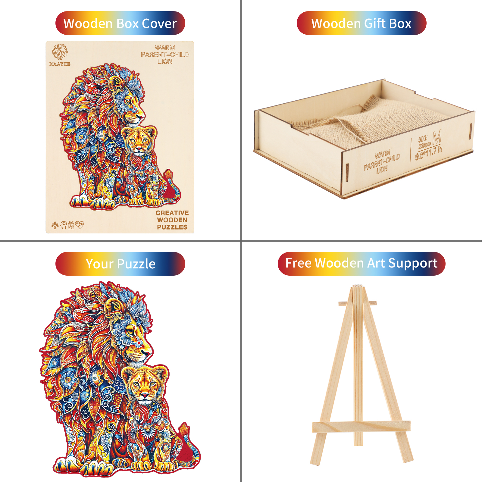 Wooden Jigsaw Puzzle – Warm Parent-Child Lion - Image 3