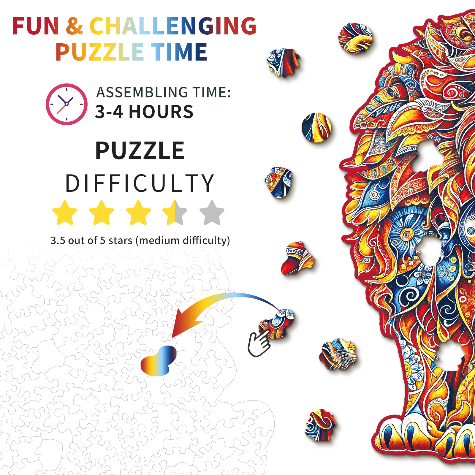 Wooden Jigsaw Puzzle – Warm Parent-Child Lion - Image 4