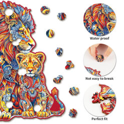 Alternative view of Wooden Jigsaw Puzzle – Warm Parent-Child Lion
