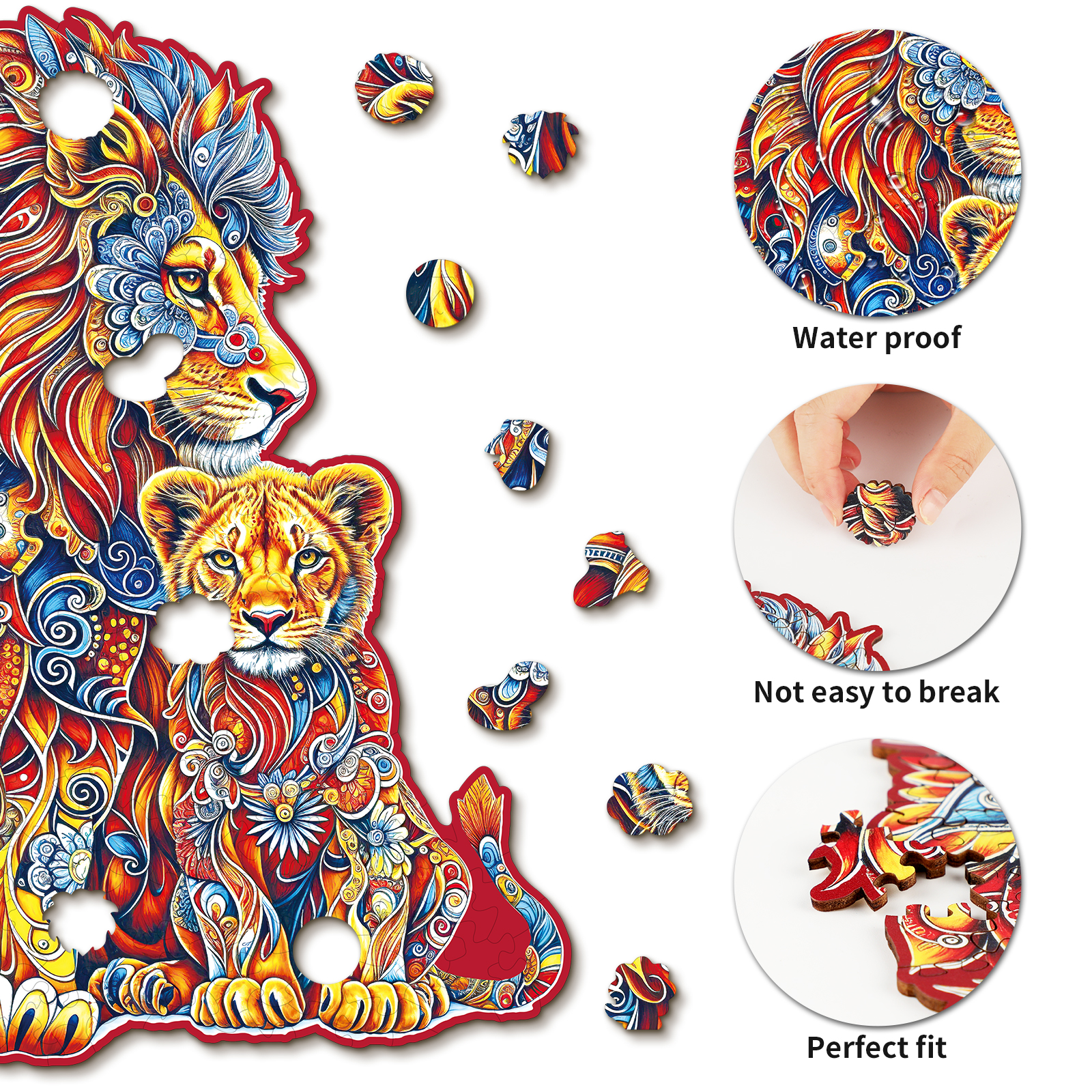 Wooden Jigsaw Puzzle – Warm Parent-Child Lion - Image 2