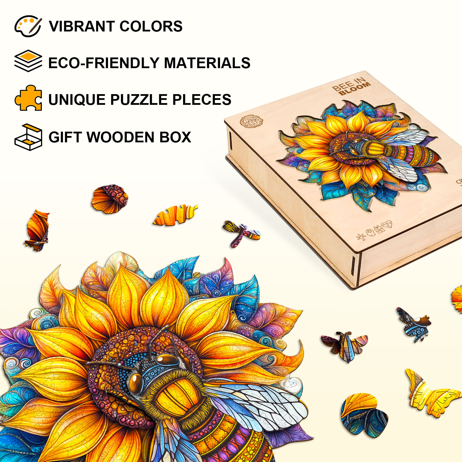 Wooden Jigsaw Puzzle –Bee in Bloom - Image 4