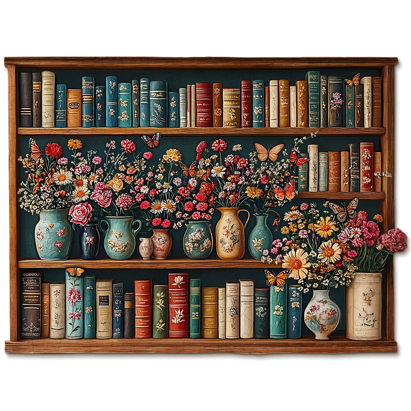 Wooden Jigsaw Puzzle – Bookshelf Flower