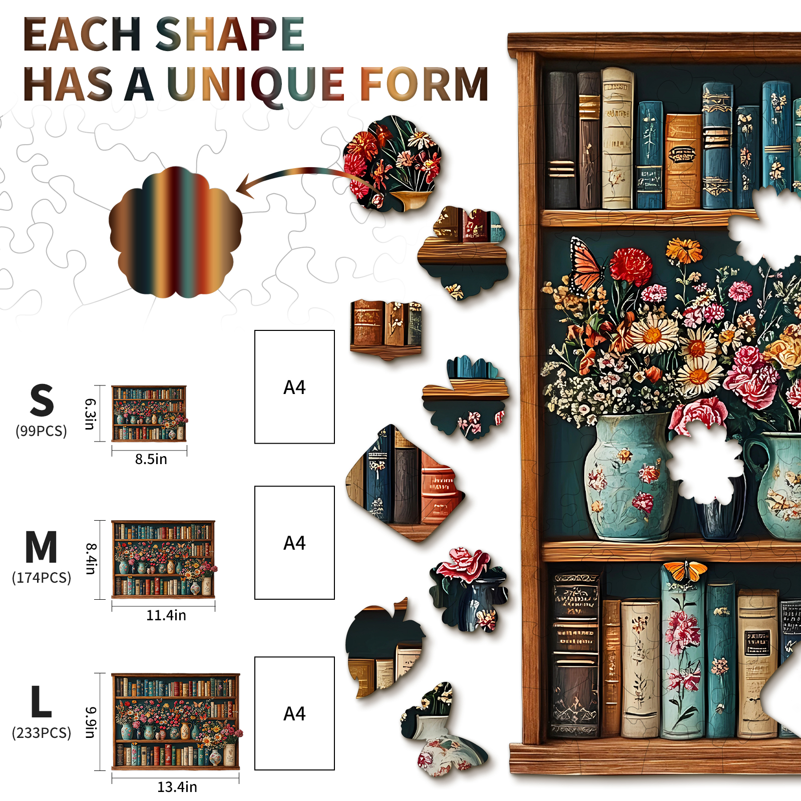 Wooden Jigsaw Puzzle – Bookshelf Flower - Image 5