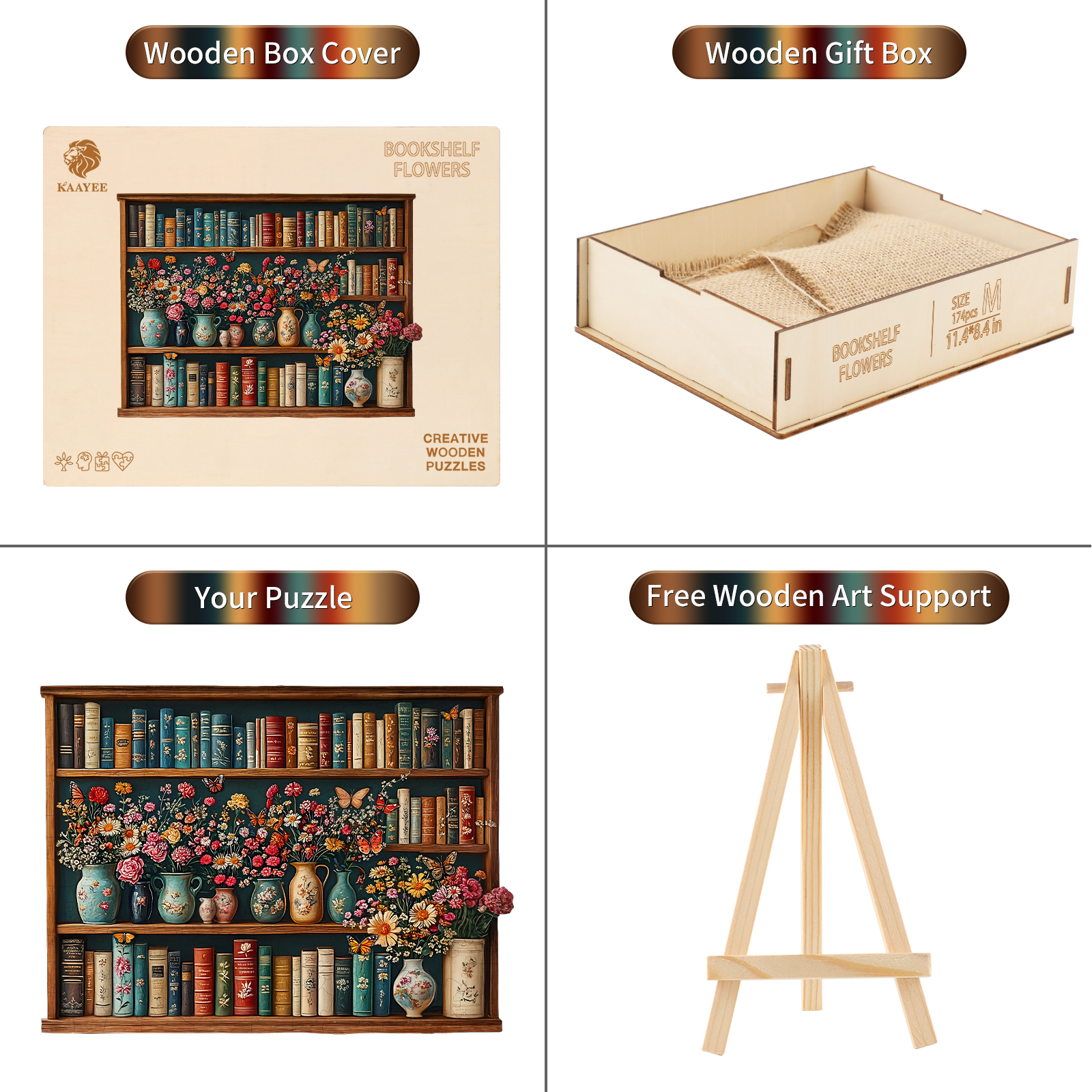 Wooden Jigsaw Puzzle – Bookshelf Flower - Image 3