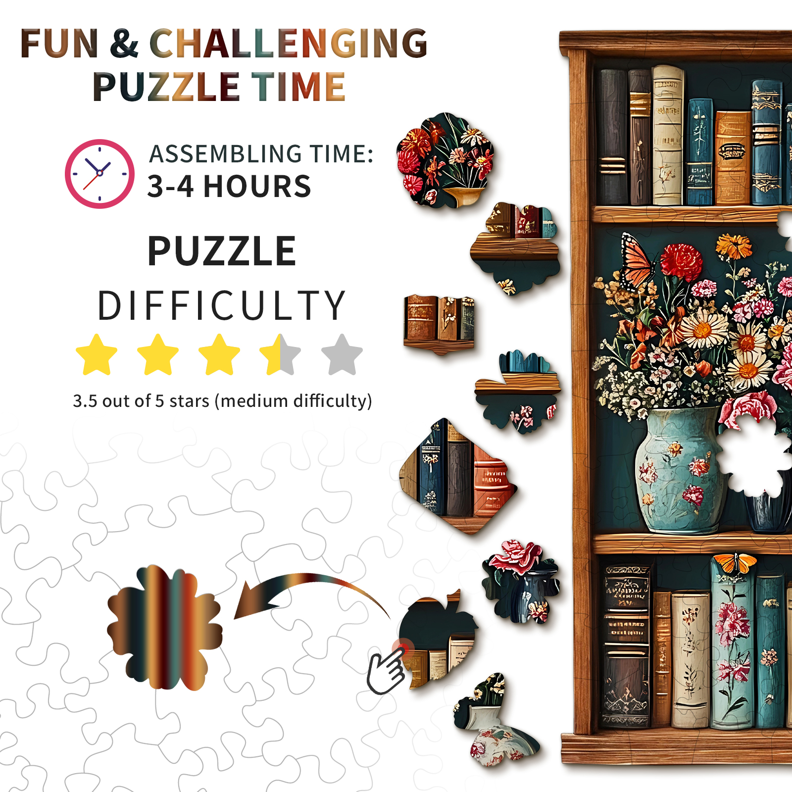 Wooden Jigsaw Puzzle – Bookshelf Flower - Image 4