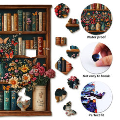 Alternative view of Wooden Jigsaw Puzzle – Bookshelf Flower