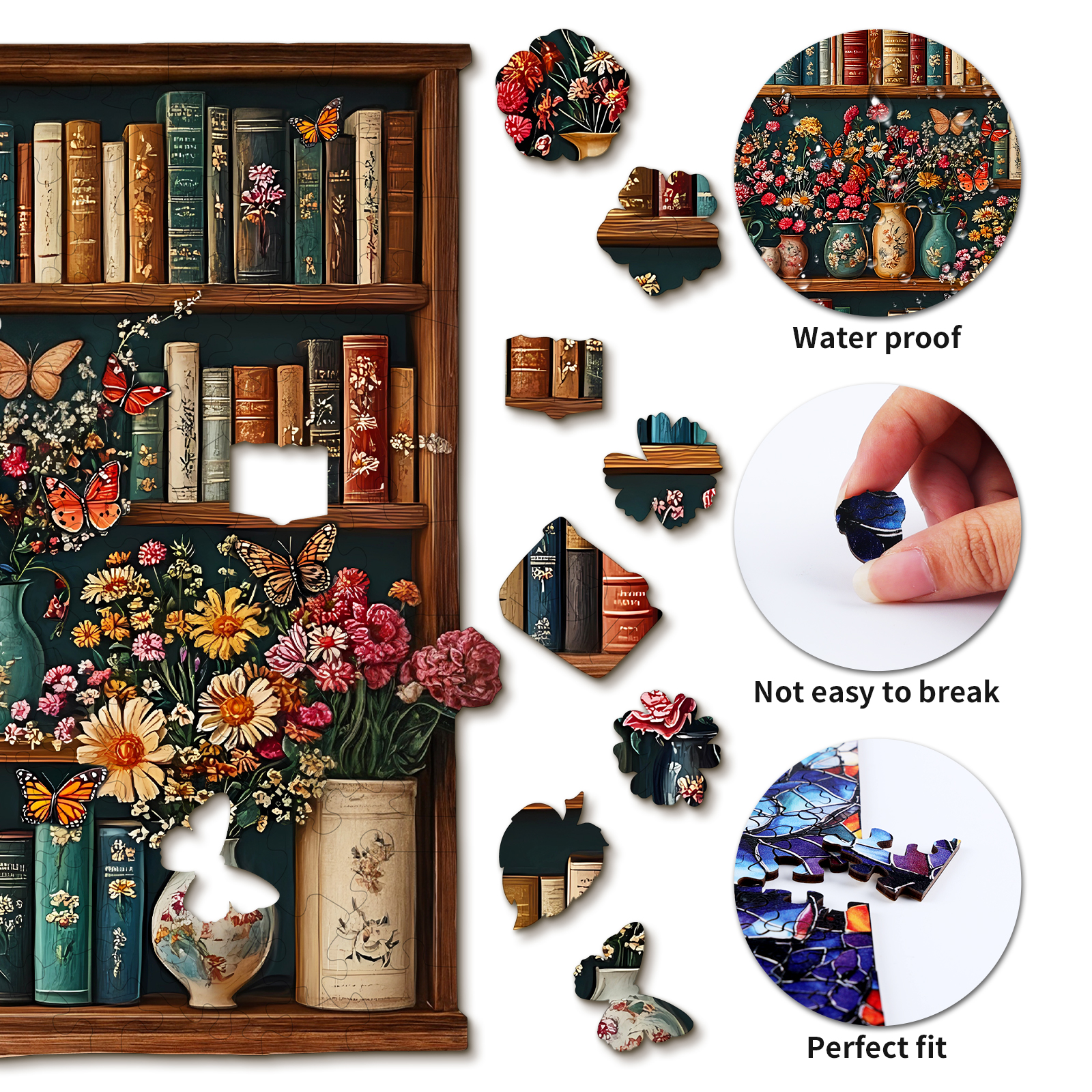 Wooden Jigsaw Puzzle – Bookshelf Flower - Image 2