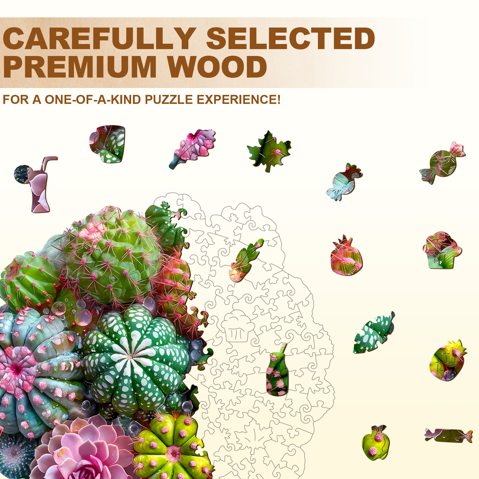 Wooden Jigsaw Puzzle – Cactus and Succulents - Image 5