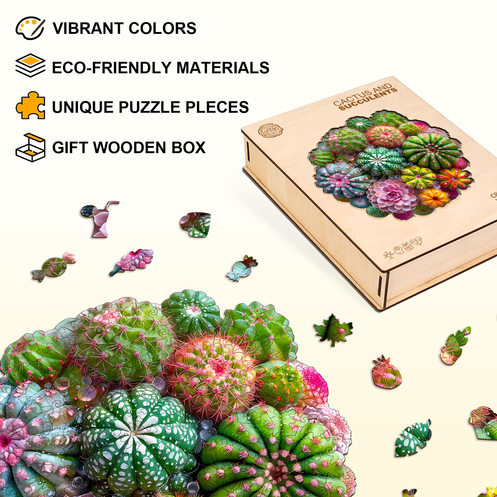 Wooden Jigsaw Puzzle – Cactus and Succulents - Image 4