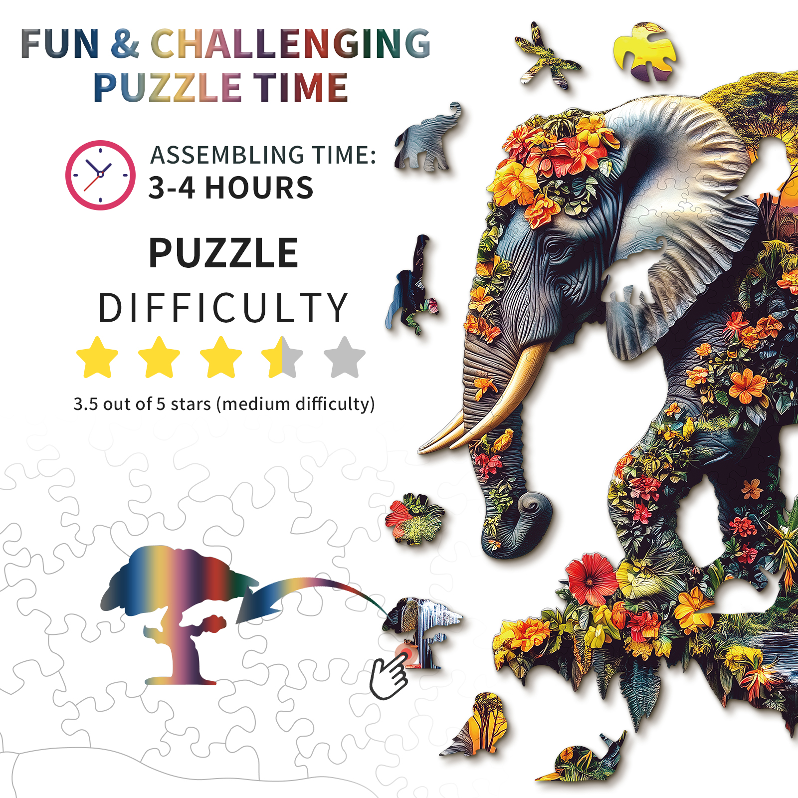 Wooden Jigsaw Puzzle – Elephant Eden - Image 4