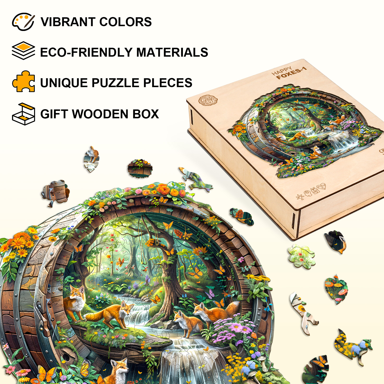 Wooden Jigsaw Puzzle – Happy foxes-1 - Image 5